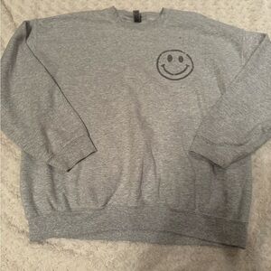 Gildan Light Gray Crewneck Sweater with Smiley Design